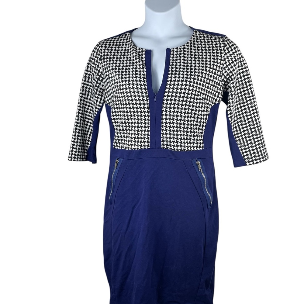 Pozon Navy Houndstooth 90's Midi Dress, Size XXL
